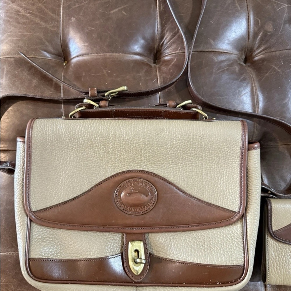 1990's Dooney and Bourke Carrier Bag And Wallet  Taupe with brown trim